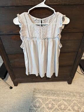 Maurices Light Blue Eyelet Ruffle Sleeve Tank